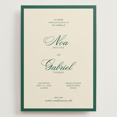 This is a emerald wedding invitations with standard by Ani Somi called borders printing on signature in grand