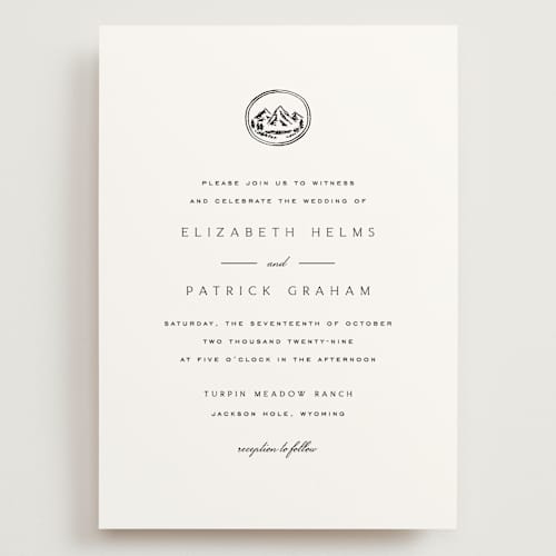 This is a cotton wedding invitations with standard by Amy Kross called aspen knoll printing on signature in grand