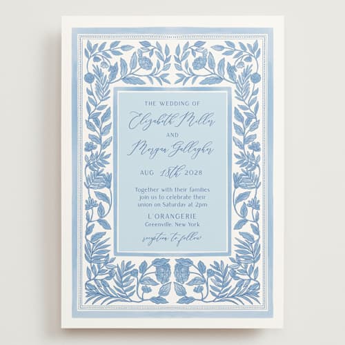 This is a porcelain wedding invitations with standard by Elly called porcelain floral printing on signature in grand