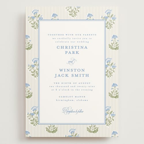 This is a powder wedding invitations with standard by Creo Study called patterned florals printing on signature in grand