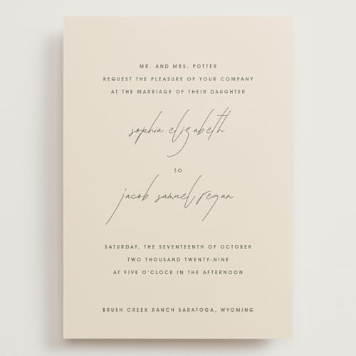 This is a olive you more wedding invitations with standard by Design Lotus called true north printing on signature in grand