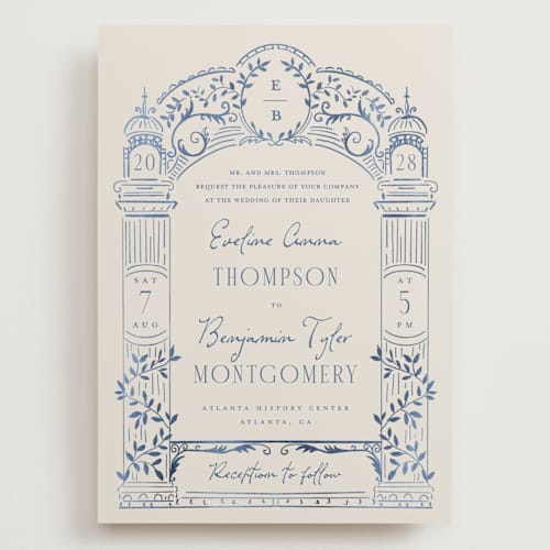 This is a navy wedding invitations with standard by Petra Kern called pavilion printing on signature in grand