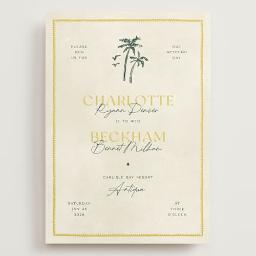 This is a island citrus wedding invitations with standard by Pixel and Hank called coastal drift printing on signature in grand