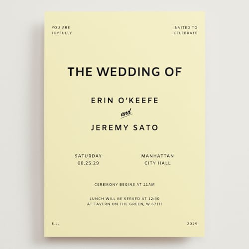 This is a butter wedding invitations with standard by Studio Suku called courthouse printing on signature in grand