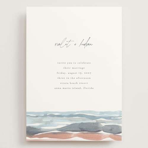 This is a beachy wedding invitations with standard by Pixel and Hank called waves printing on signature in grand