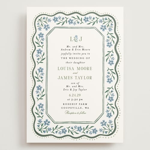 This is a periwinkle wedding invitations with standard by Alethea and Ruth called sweet vintage printing on signature in grand
