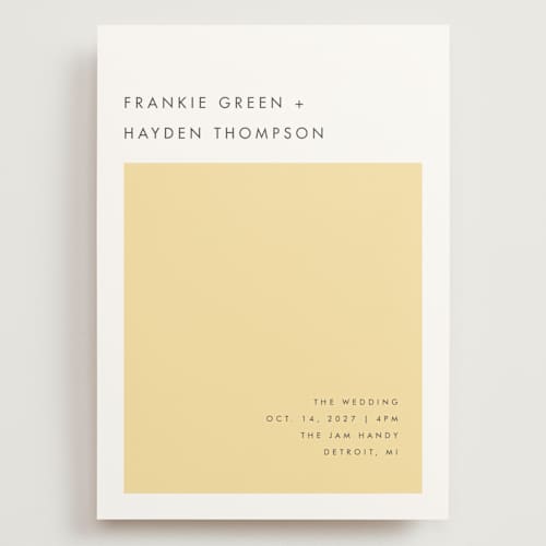 This is a buttercup wedding invitations with standard by Snow and Ivy called colorfield printing on signature in grand