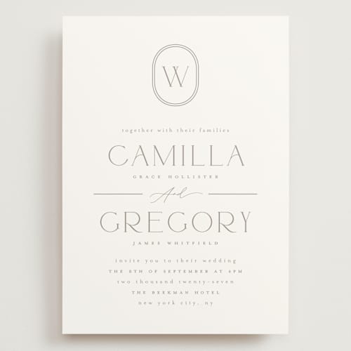 This is a latte wedding invitations with standard by Kristie Kern called the hudson printing on signature in grand