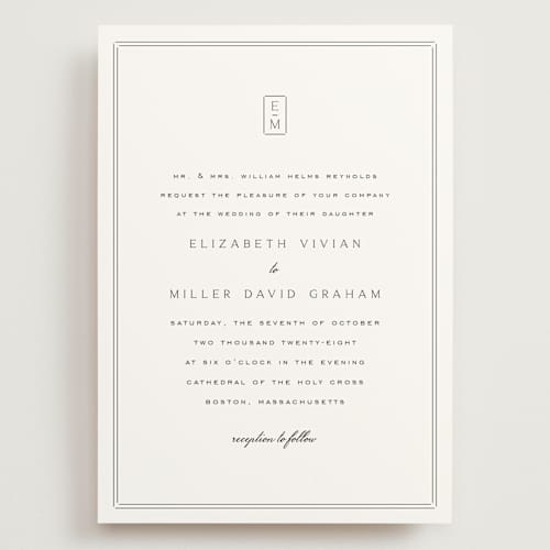 This is a salt wedding invitations with standard by Amy Kross called stripe bevel printing on signature in grand