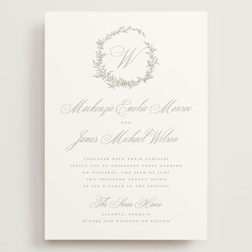This is a chantilly wedding invitations with standard by Wildfield Paper Co called romantic wreath printing on signature in grand