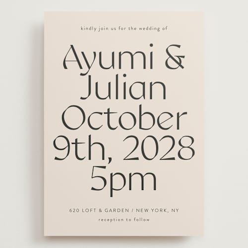 This is a ivory wedding invitations with standard by Melanie Kosuge called ayumi printing on signature in grand