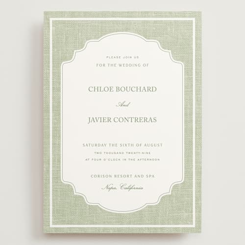 This is a garden wedding invitations with standard by Kelly Schmidt called summer linen printing on signature in grand