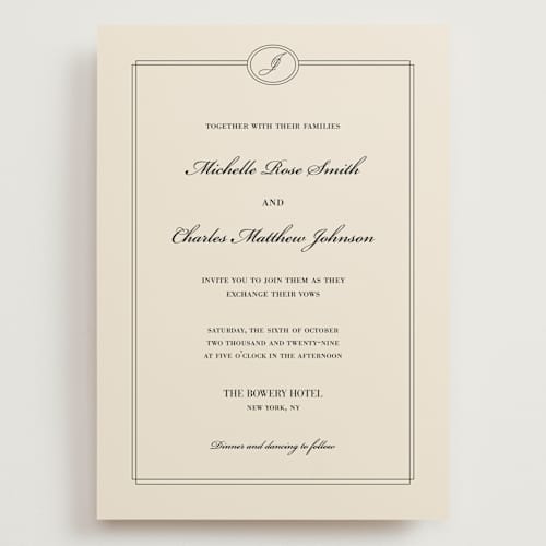 This is a cream wedding invitations with standard by Ryan Nicole called uptown formal printing on signature in grand