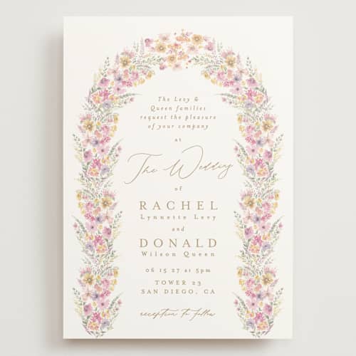This is a spring wedding invitations with standard by Phrosné Barwood called floral arch printing on signature in grand