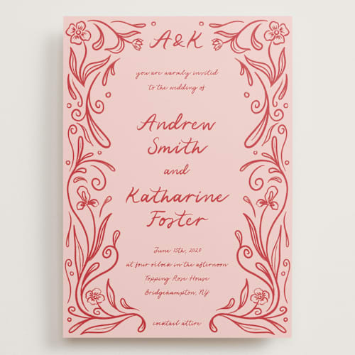 This is a brick wedding invitations with standard by Julia Liverton called love in bloom printing on signature in grand