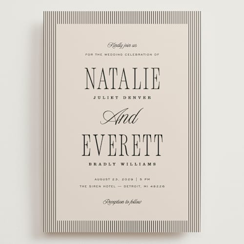 This is a noir wedding invitations with standard by Pixel and Hank called linea printing on signature in grand