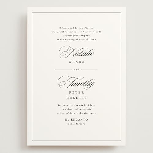 This is a noir wedding invitations with standard by Kimberly FitzSimons called sincerity printing on signature in grand