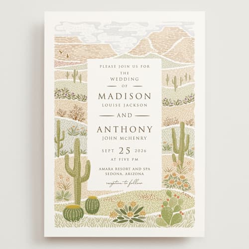 This is a sandstone wedding invitations with standard by Paper Sun Studio called westward printing on signature in grand
