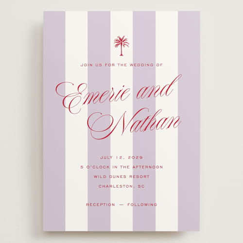 This is a macaroon wedding invitations with standard by Susan Zinader called island palm printing on signature in grand