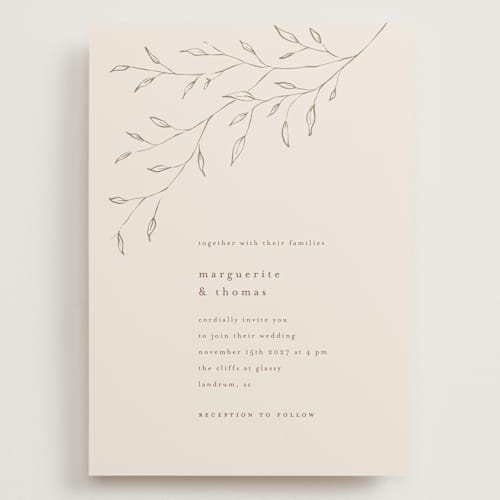 This is a taupe wedding invitations with standard by chocomocacino called tortina printing on signature in grand