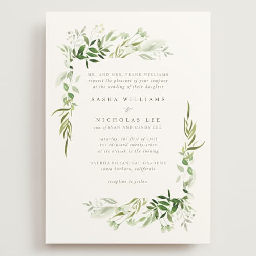 This is a garden wedding invitations with standard by Leah Bisch called verdure printing on signature in grand
