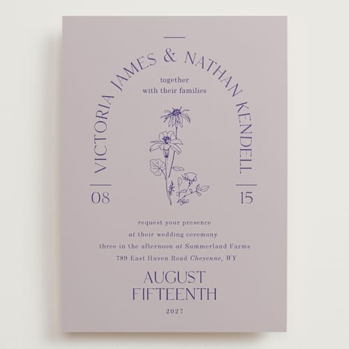 This is a wisteria wedding invitations with standard by Baumbirdy called floral type arch printing on signature in grand