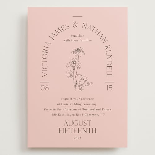 This is a petal wedding invitations with standard by Baumbirdy called floral type arch printing on signature in grand