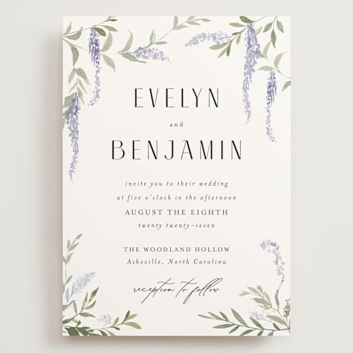 This is a lavender wedding invitations with standard by Design Lotus called enchanted evening printing on signature in grand