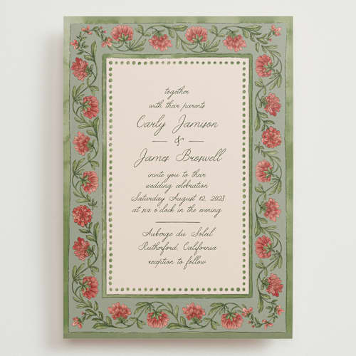 This is a coral fern wedding invitations with standard by Chris Griffith called wedding tapestry printing on signature in grand