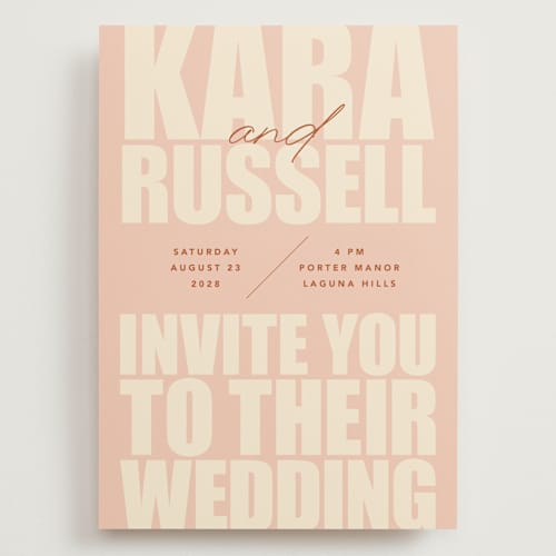 This is a blush wedding invitations with standard by Stacey Day called typographical poster printing on signature in grand