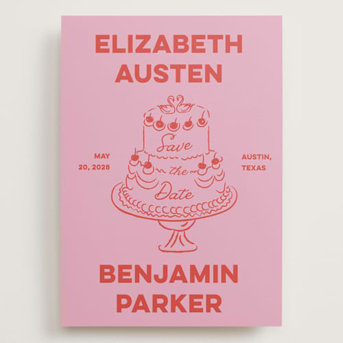 This is a cherry save the date with standard by Helena Vitto called the cake printing on signature in grand