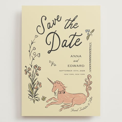 This is a oat save the date with standard by Helena Vitto called love rests in a garden printing on signature in grand