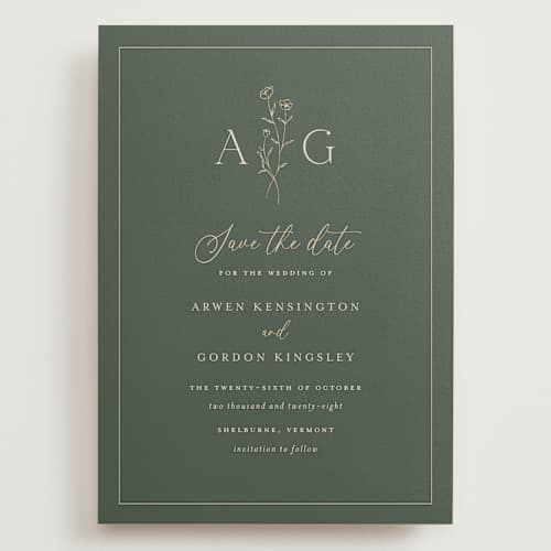 This is a juniper save the date with standard by chocomocacino called kouignette printing on signature in grand