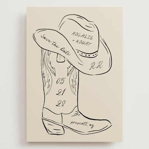 This is a sand save the date with standard by Jelena Vuletic called lariat printing on signature in grand