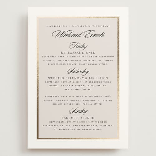 This is a snow ceremony reception essentials with foil pressed by Stacy Maalouf called gilded forest printing on signature in grand