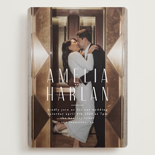 This is a snow wedding invitations with standard by Lori Wemple called photo printing on recycled smooth signature in grand