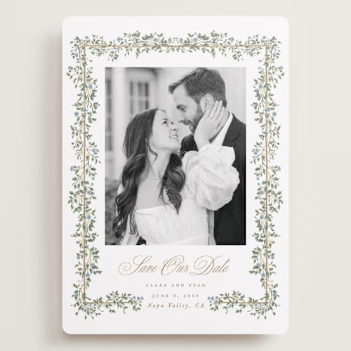 This is a lake save the date with standard by Leah Bisch called arbour printing on recycled smooth signature in grand