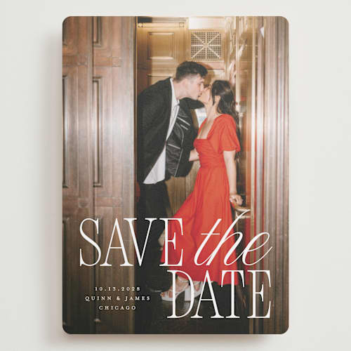 This is a snow save the date with standard by Pixel and Hank called love song printing on recycled smooth signature in grand