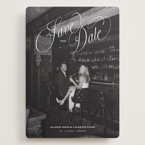 This is a cloud save the date with standard by Kate Ahn called griffin printing on recycled smooth signature in grand