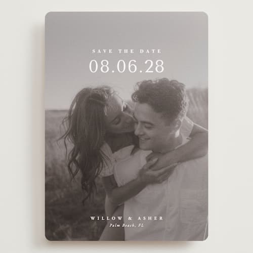 This is a moonstone save the date with standard by Lucrecia Caporale called classic big date printing on recycled smooth signature in grand