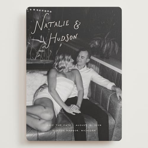 This is a buttercream save the date with standard by Pixel and Hank called lovers printing on recycled smooth signature in grand