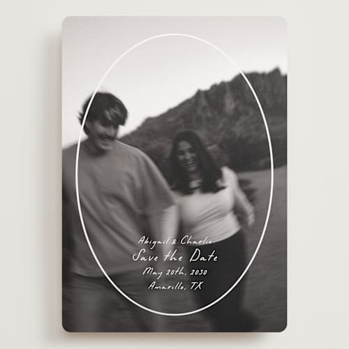 This is a parchment save the date with standard by Nicole Walsh called oval frame printing on recycled smooth signature in grand