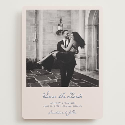 This is a royal save the date with standard by Cass Loh called swan crest printing on recycled smooth signature in grand