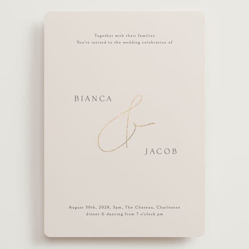 This is a ivory wedding invitations with foil pressed by Angela Thompson called eloquent printing on signature in grand