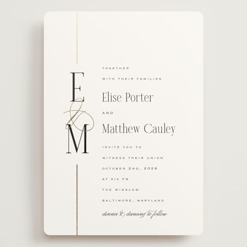 This is a silk wedding invitations with foil pressed by Laura Hankins called linear printing on signature in grand