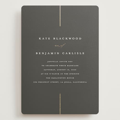 This is a iron wedding invitations with foil pressed by Erica Krystek called formal lines printing on signature in grand