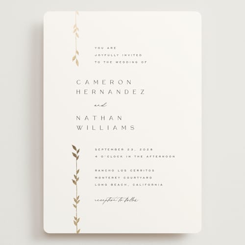 This is a lily wedding invitations with foil pressed by Owl and Toad called courtyard printing on signature in grand