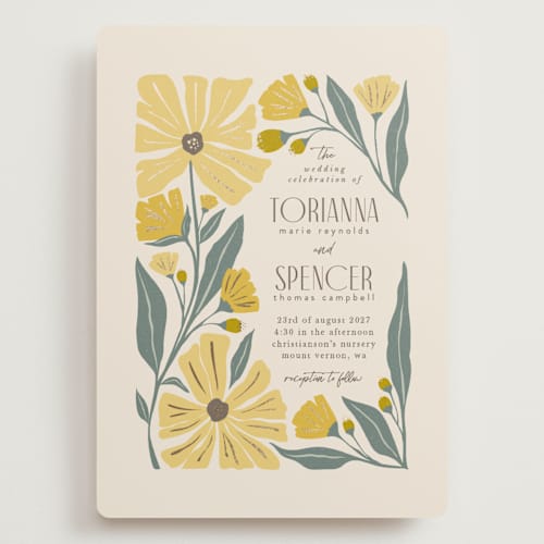 This is a buttercup wedding invitations with foil pressed by Karidy Walker called storybook garden printing on signature in grand