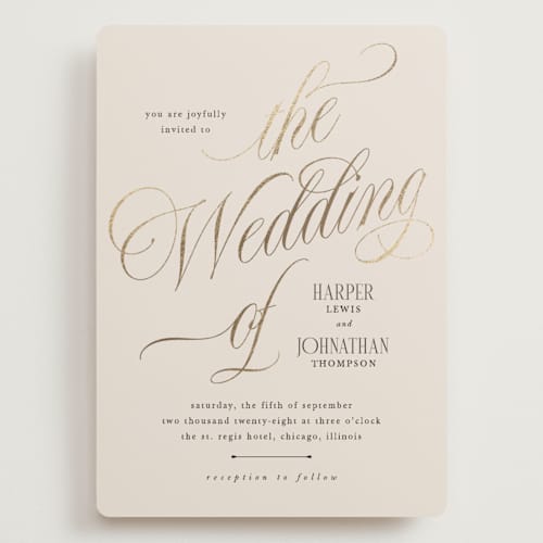 This is a linen wedding invitations with foil pressed by Kate Ahn called mirin printing on signature in grand