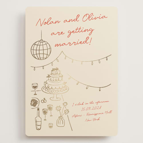 This is a sangria spark wedding invitations with foil pressed by Zove Ahhh called party on! printing on signature in grand